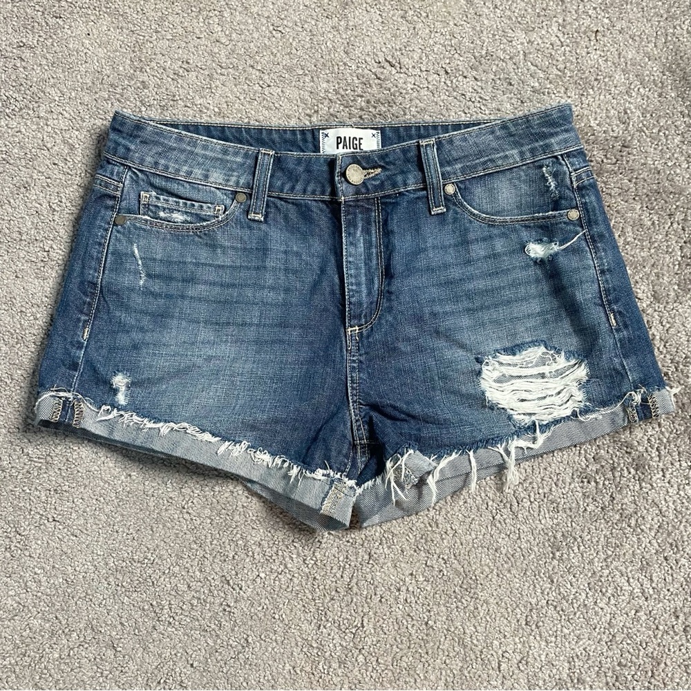 PAIGE Jimmy Jimmy Cutoff Denim Shorts In Izza Destructed Size 27 Edgy Summer